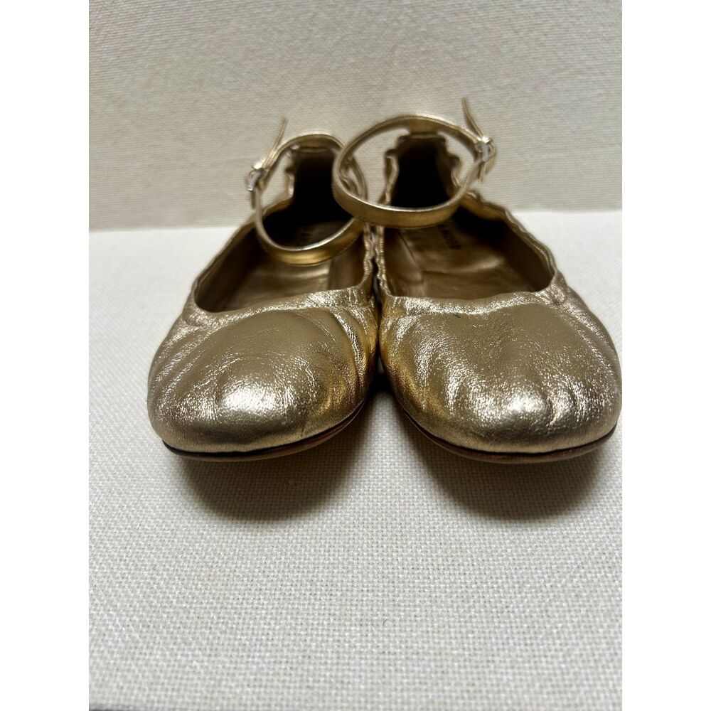 Jil Sander Gold Leather Ankle Strap Ballet Flats IT 39.5 US 9.5